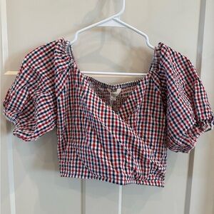 Plaid Puff Sleeve Women's Top